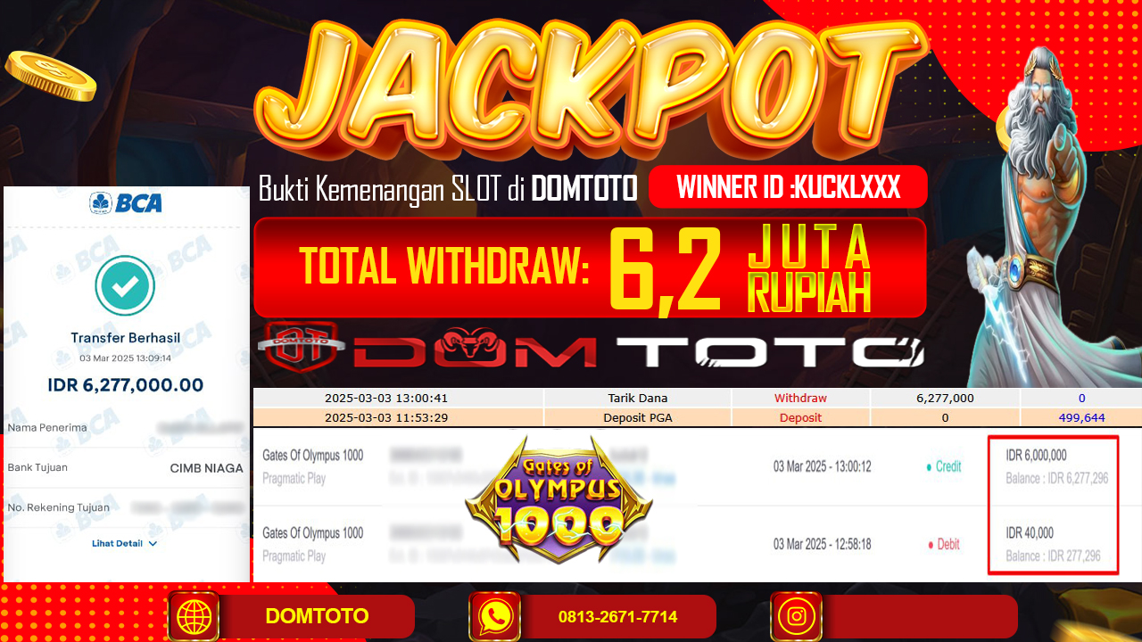 JACKPOT SLOT GATE OF OLYMPUS 1000  3 MARET 2025